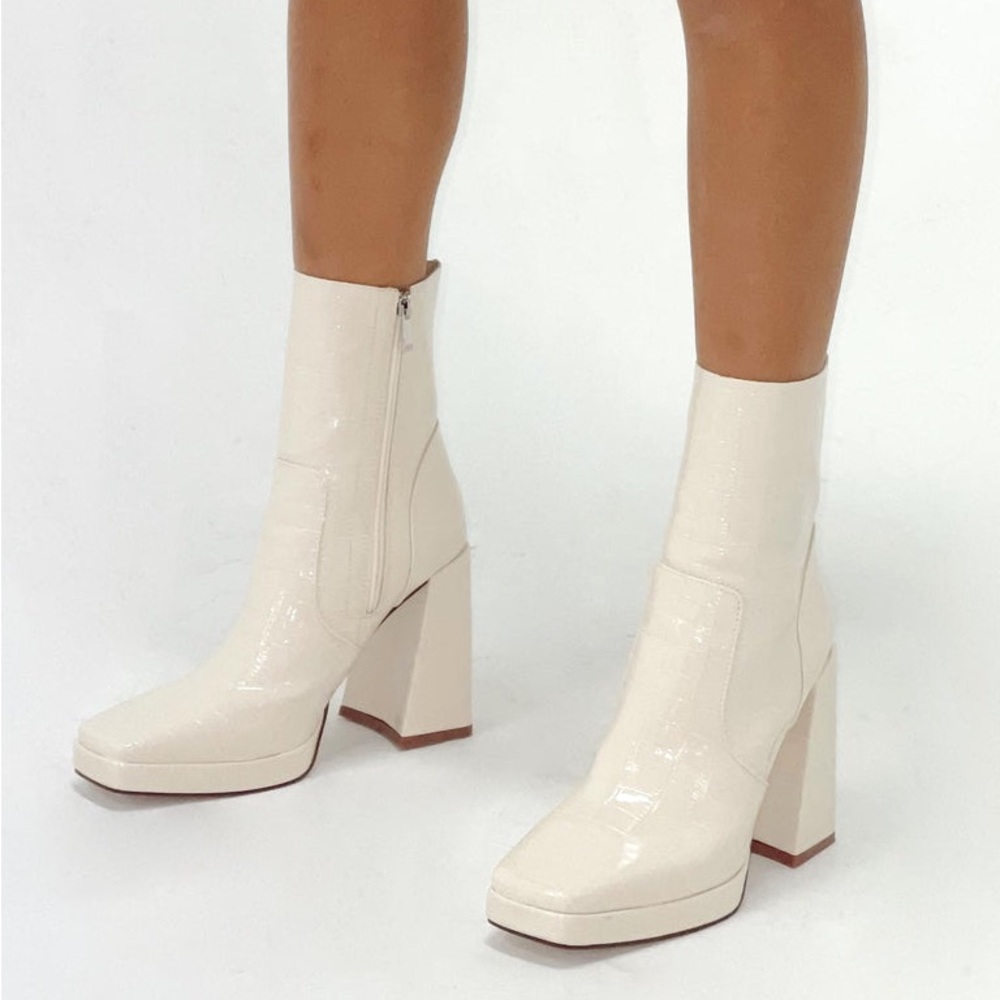 Princess Polly Cream Ankle Boots